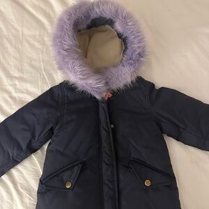 Crewcuts Navy Puffer Jacket with Lavender Hood